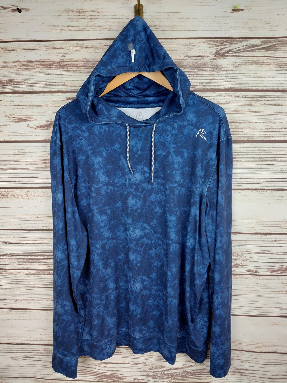 Rhoback Mens XL Blue Water Print Hesi Performance Hoodie Lightweight Stretch